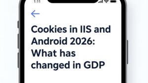 Современная иллюстрация с иконками iOS и Android для статьи о политике cookie и GDPR